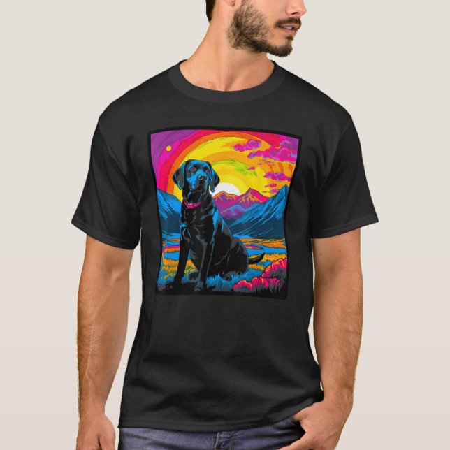 Pop Labrador Retriever Dog in Mountains T-Shirt (Front)