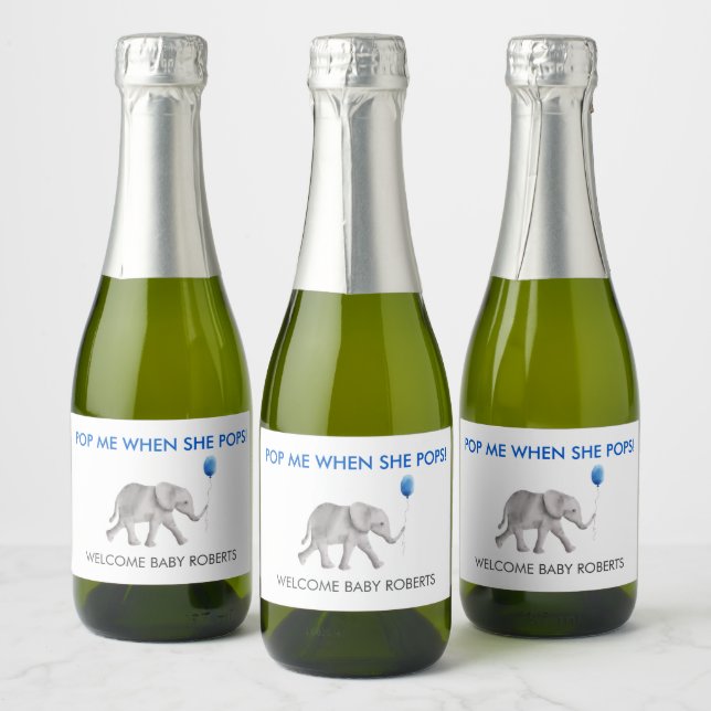 Pop Me When She Pops Baby Elephant Sparkling Wine  Sparkling Wine Label (Bottles)