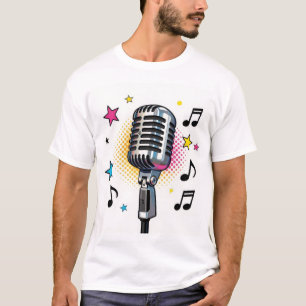 Pop microphone with colorful stars and music notes T-Shirt