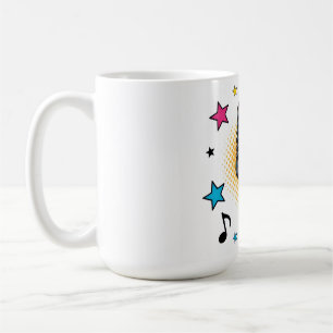Pop microphone with colourful stars and music note coffee mug