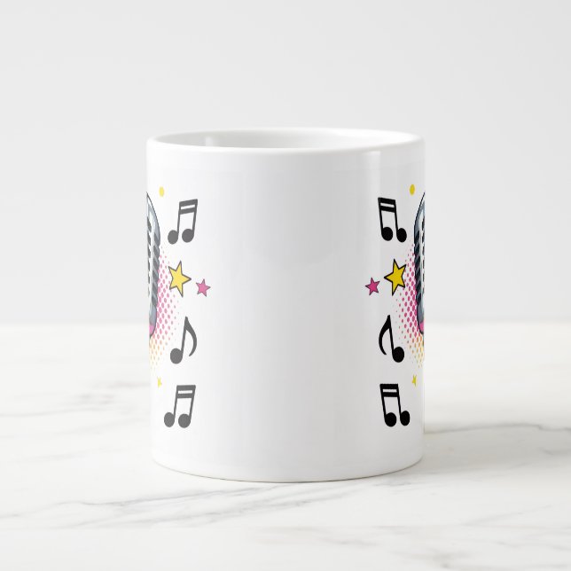 Pop microphone with colourful stars and music note large coffee mug (Front)