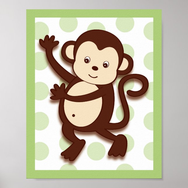 Pop Mod Monkey Jungle Nursery Wall Art Print 8X10 (Front)