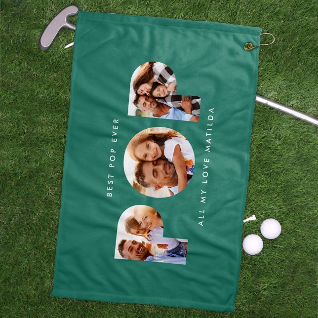 Pop multi photo modern typography child gift golf golf towel (Creator Uploaded)