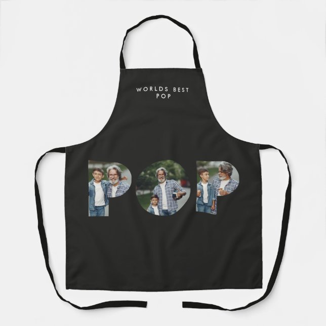 Pop multi photo modern typography elegant black apron (Front)