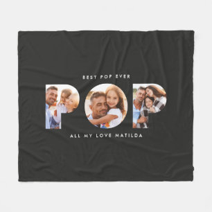 Pop multi photo modern typography elegant black fleece blanket
