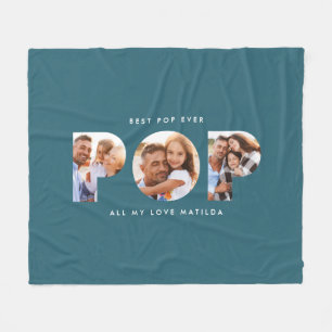 Pop multi photo modern typography elegant teal fle fleece blanket