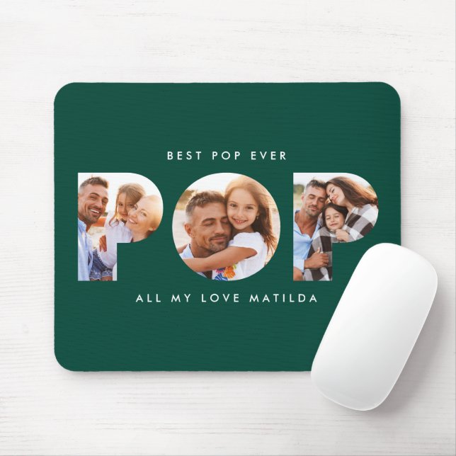 Pop multi photo modern typography green gift mouse pad (With Mouse)