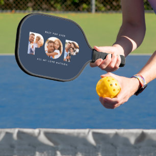 Pop multi photo modern typography navy blue gift pickleball paddle