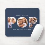 Pop multi photo modern typography navy blue mouse pad<br><div class="desc">Pop multi photo modern contemporary elegant typography child gift. Ideal fathers day,  birthday or christmas gift. Navy blue color can be changed.</div>