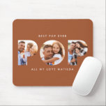 Pop multi photo modern typography terracotta mouse pad<br><div class="desc">Pop multi photo modern contemporary elegant typography child gift. Ideal fathers day,  birthday or christmas gift. Terracotta colour can be changed.</div>