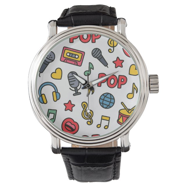 pop music doodle icons seamless pattern	 watch (Front)