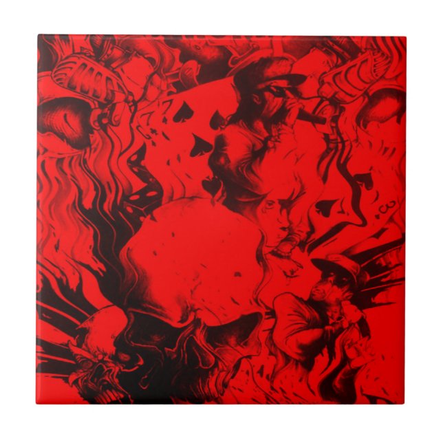 Pop Musician Portraits in Vibrant Red Colours Art  Ceramic Tile (Front)