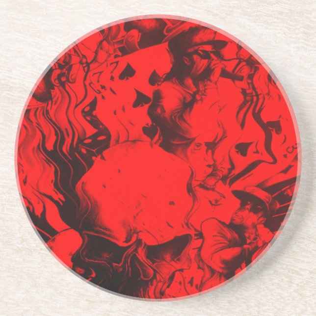 Pop Musician Portraits in Vibrant Red Colours Art  Coaster (Front)