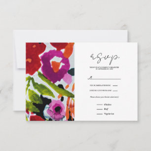 Pop of Bold Colour Inky Watercolor Flowers RSVP Card