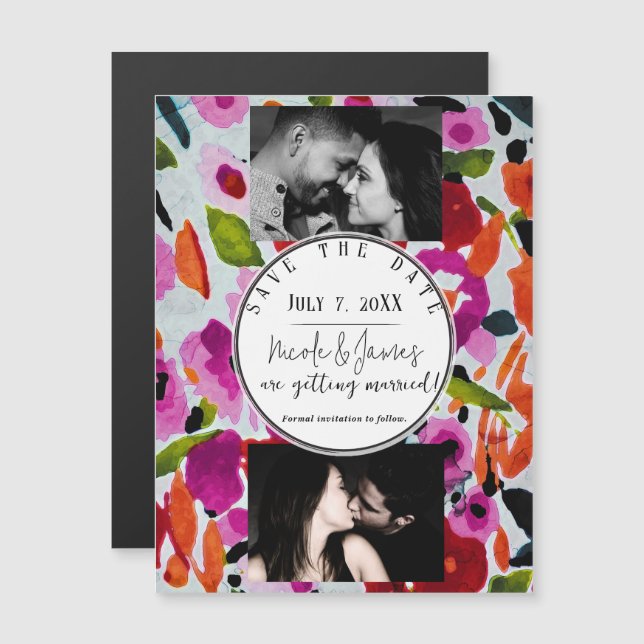 Pop of Bold Colour Inky Watercolor Save The Date (Front/Back)