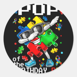 Pop of the bday boy autism awareness puzzle piece classic round sticker