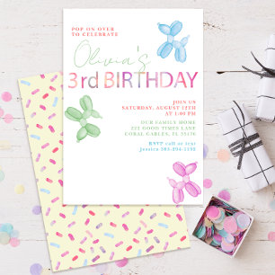 Pop On Over 3rd Birthday Balloon Dog Invite
