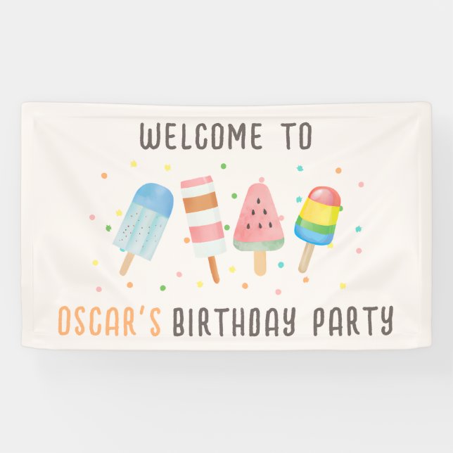 Pop on Over and Chill Icecream Kids Birthday Party Banner (Horizontal)
