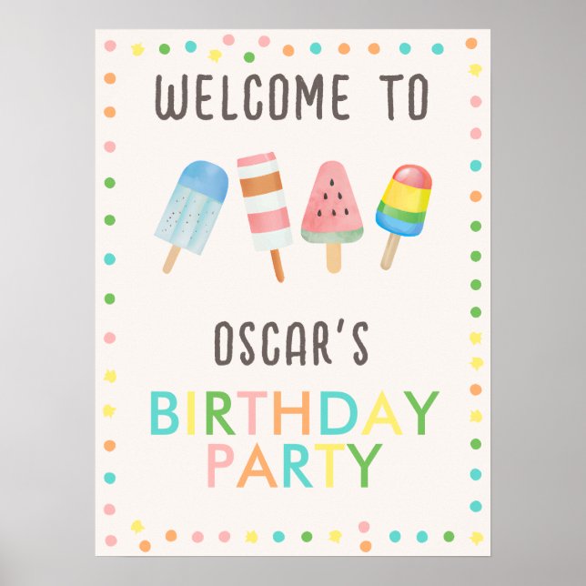 Pop on Over and Chill Icecream Kids Birthday Party Poster (Front)