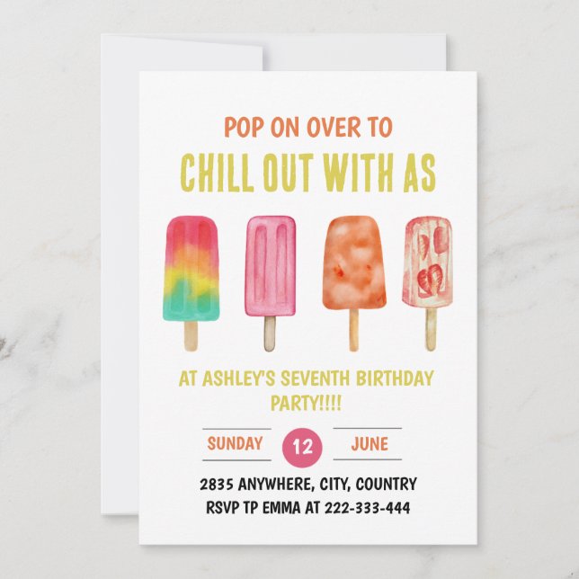 Pop On Over and Chill Popsicle Kids Birthday Invitation (Front)