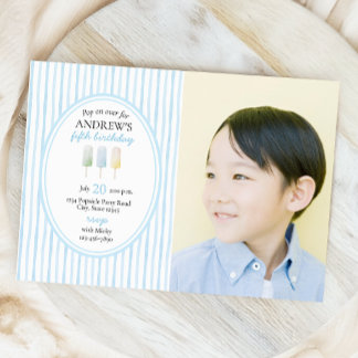 Pop on Over Blue Popsicle Birthday Invitation