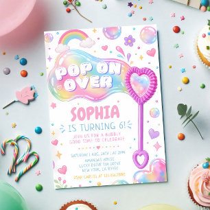 Pop On Over Bubble Burst 1st Birthday Invitation