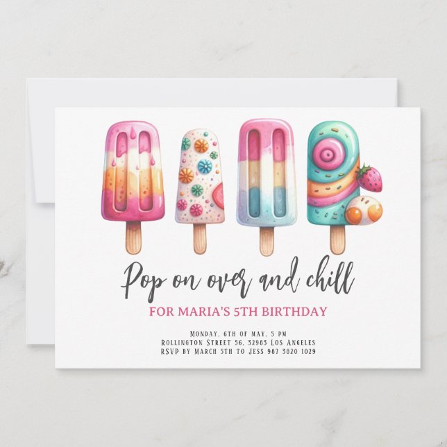 Pop On Over & Chill Popsicle Kids Birthday Party Invitation (Front)