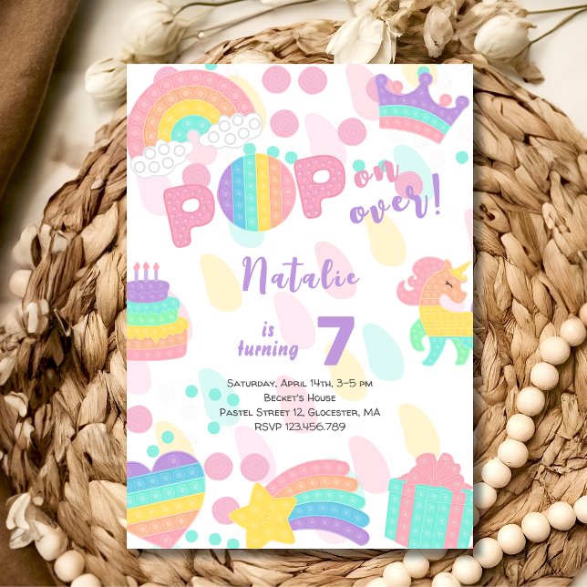 Pop on over! Pastel pop it birthday kid Invitation (Creator Uploaded)