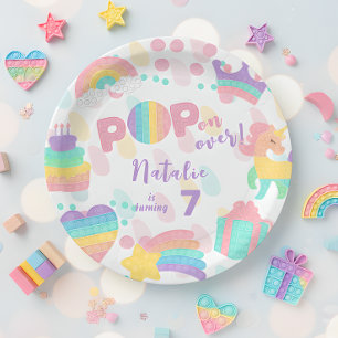 Pop on over! Pastel pop it birthday kid Paper Plate