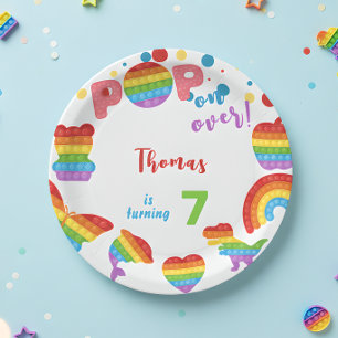 Pop on over! Pastel pop it birthday kid Paper Plate