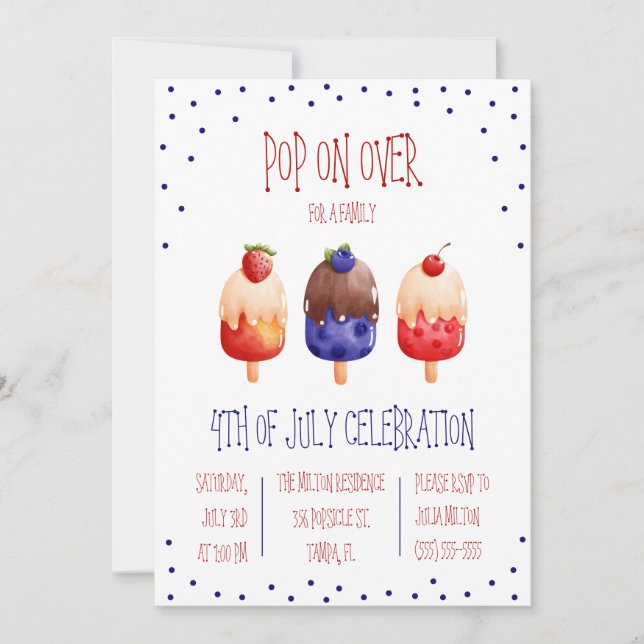 Pop on Over! Popsicle Themed Fourth of July Party Invitation (Front)