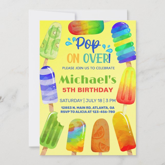 Pop on over popsicles boy summer birthday invite. invitation (Front)