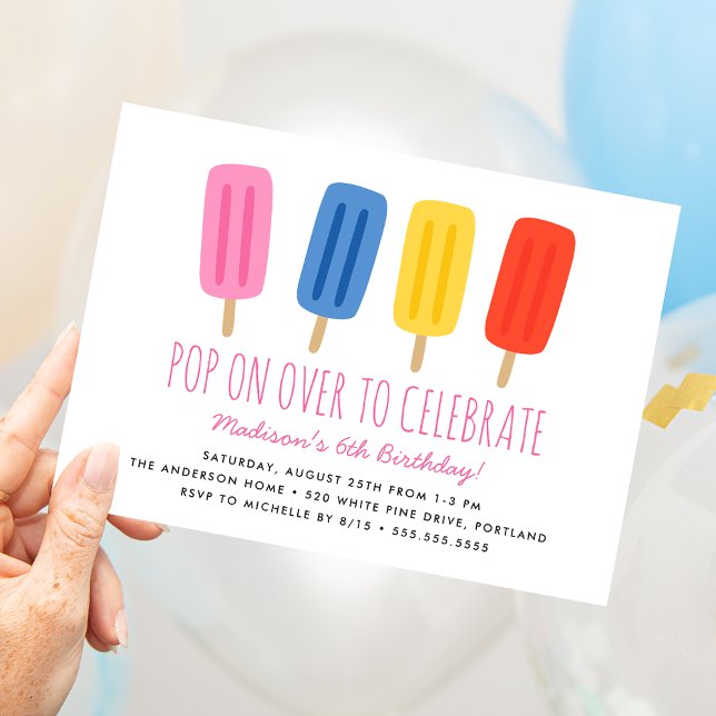 Pop On Over Summer Popsicle Kids Birthday Party Invitation (Creator Uploaded)