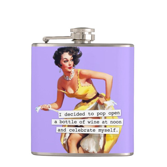Pop Open a Bottle of Wine At Noon Hip Flask (Front)