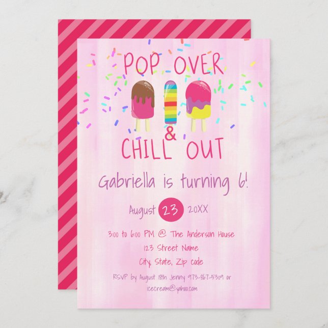 Pop Over & Chill Out Ice Pop Birthday Invitation (Front/Back)