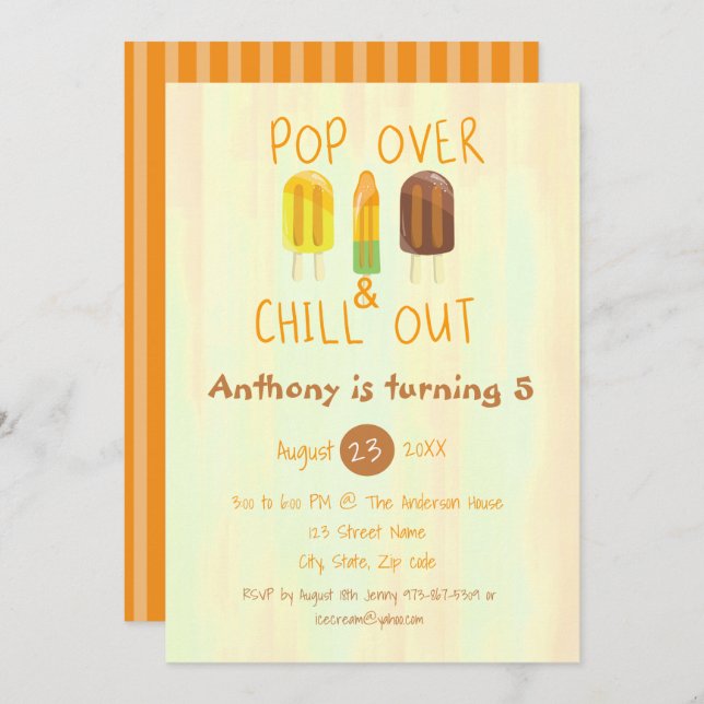 Pop Over & Chill Out Ice Pop Birthday Invitation (Front/Back)
