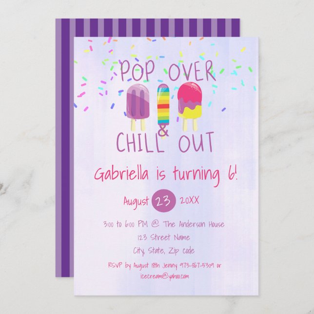 Pop Over & Chill Out Ice Pop Birthday Invitation (Front/Back)