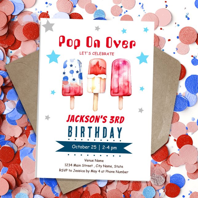 Pop Over Kids Summer Ice Pop 3rd Birthday Invitation (Creator Uploaded)