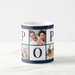 POP Photo Collage Navy Blue Coffee Mug<br><div class="desc">Show your dad how much you love him with this awesome navy blue and white photo collage with room for five special photos. Block letters spell out POP. Additional squares have We Love You! and children's names. Amazing gift for dad.</div>