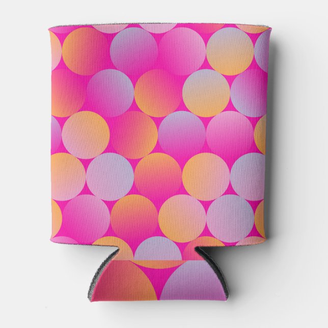 Pop Pink Orange Circular Tiles Can Cooler (Front)