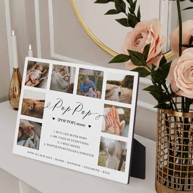 Pop Pop Definition Script Photo Collage Keepsake Plaque (Creator Uploaded)