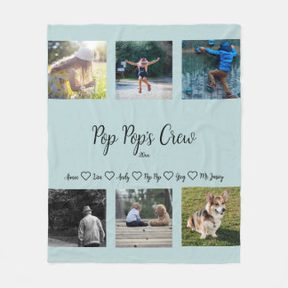 Pop Pop's Crew Custom 6 Photo Grid  Fleece Blanket