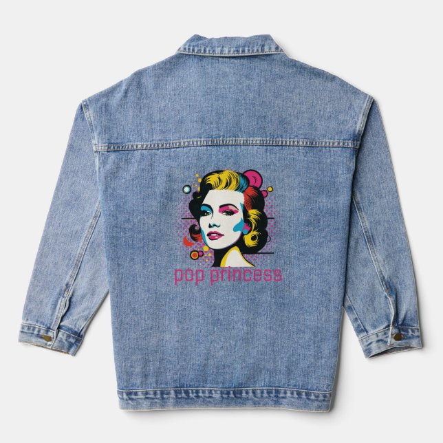 Pop princess, woman face, abstract art face denim jacket (Back)
