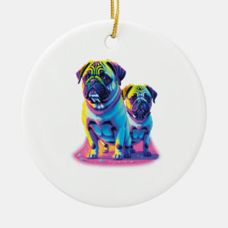 Pop Pugs in Pink  Ceramic Ornament