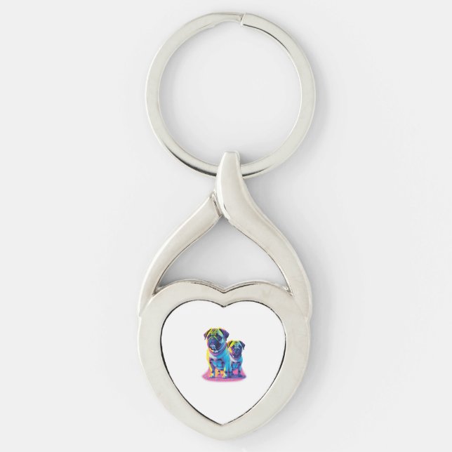 Pop Pugs in Pink  Key Ring (Front)