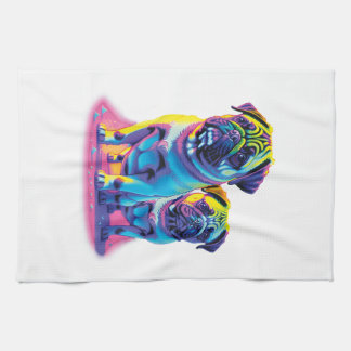 Pop Pugs in Pink  Tea Towel