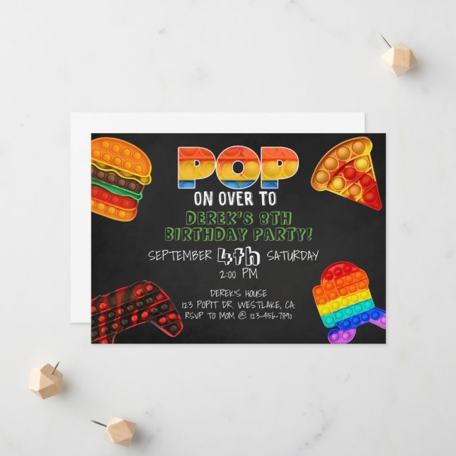 pop snap party, pop it party, fidget party announcement (Front/Back In Situ)