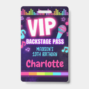 Pop Star Birthday VIP Backstage Pass Lanyard ID Badge
