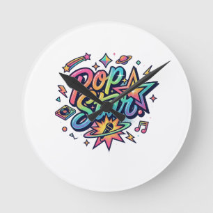 Pop Star Funny Popcorn Graphic T-Shirt Round Clock