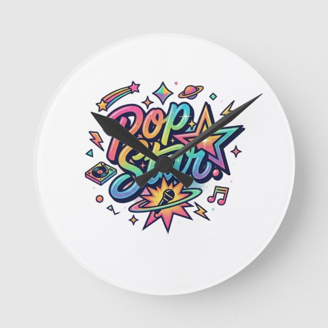 Pop Star Funny Popcorn Graphic T-Shirt Round Clock (Front)